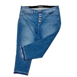 Torrid Size 22 Jeans Sky High Skinny Crop Blue Denim Button Front Medium Wash